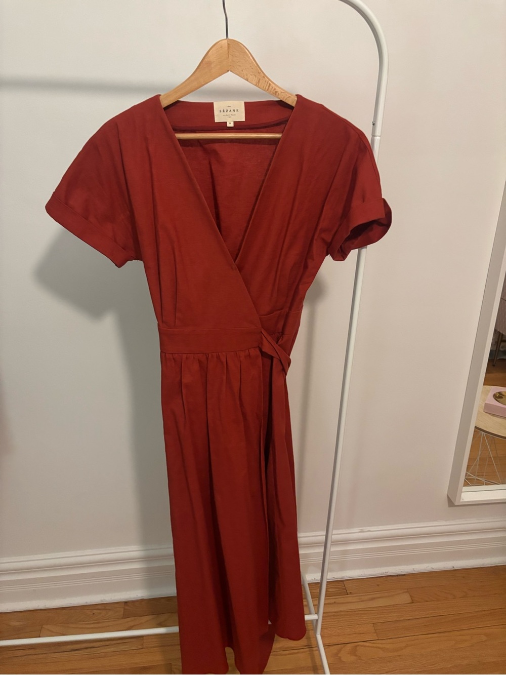 Sezane Rust-Red Wrap Midi Dress